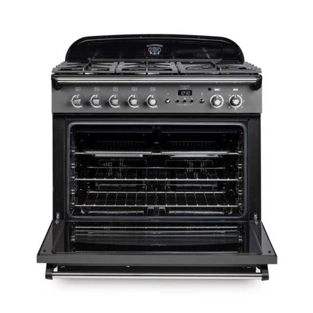 Rangemaster CLAS90FXDFFMG/B Classic FX 90cm Dual Fuel Cooker, M Green, Brass Trim