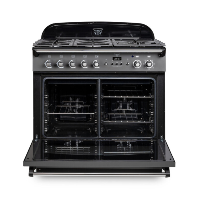 Rangemaster CLAS90FXDFFMG/B Classic FX 90cm Dual Fuel Cooker, M Green, Brass Trim