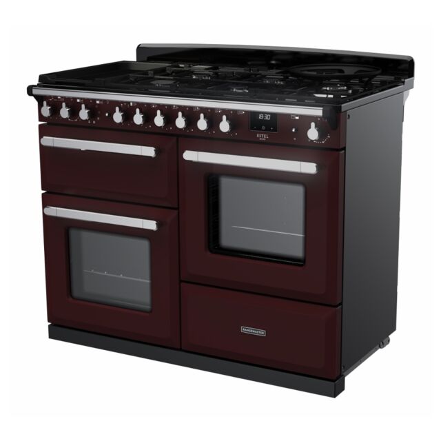 Rangemaster ESDLO110DFPBOR/CM1 Estel Deluxe 110cm Dual Fuel Range Cooker, Bordeaux/Chrome